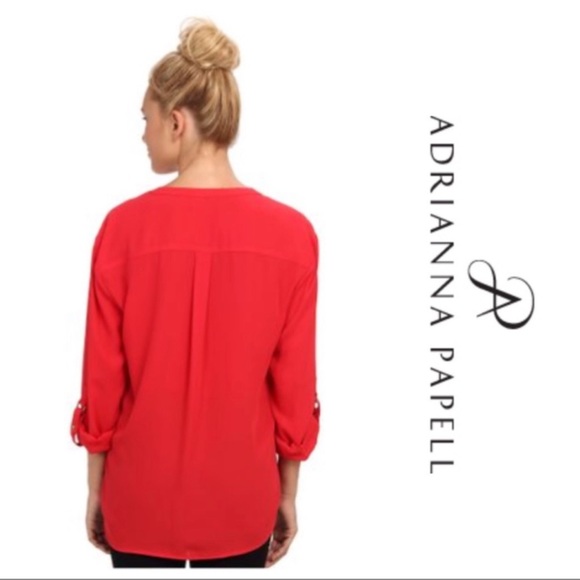 NWOT Adrianna Papell Red Henley top size large - Picture 2 of 12